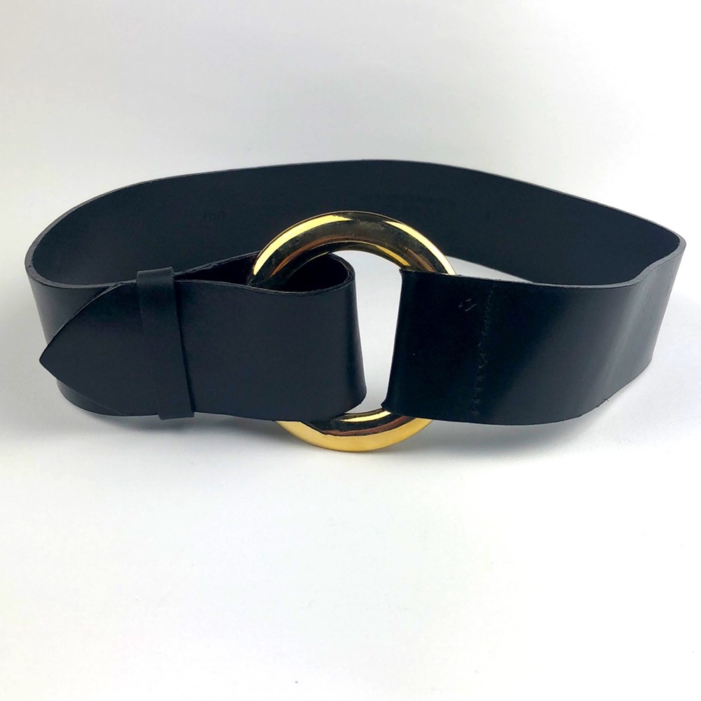 Sold !!! Avignon Black Round Buckle Leather Belt Size Small
